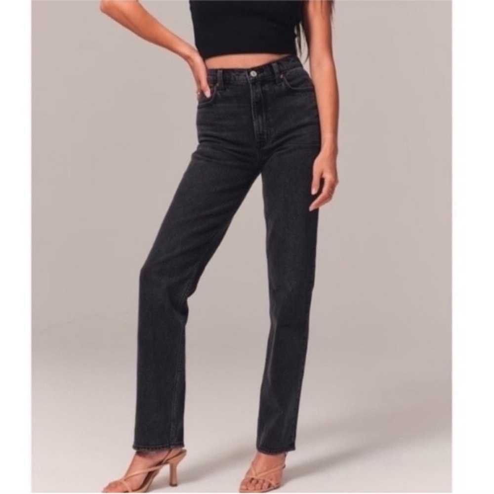 Abercrombie & Fitch The Ankle Straight Ultra High Rise Curve Love Black Size 27